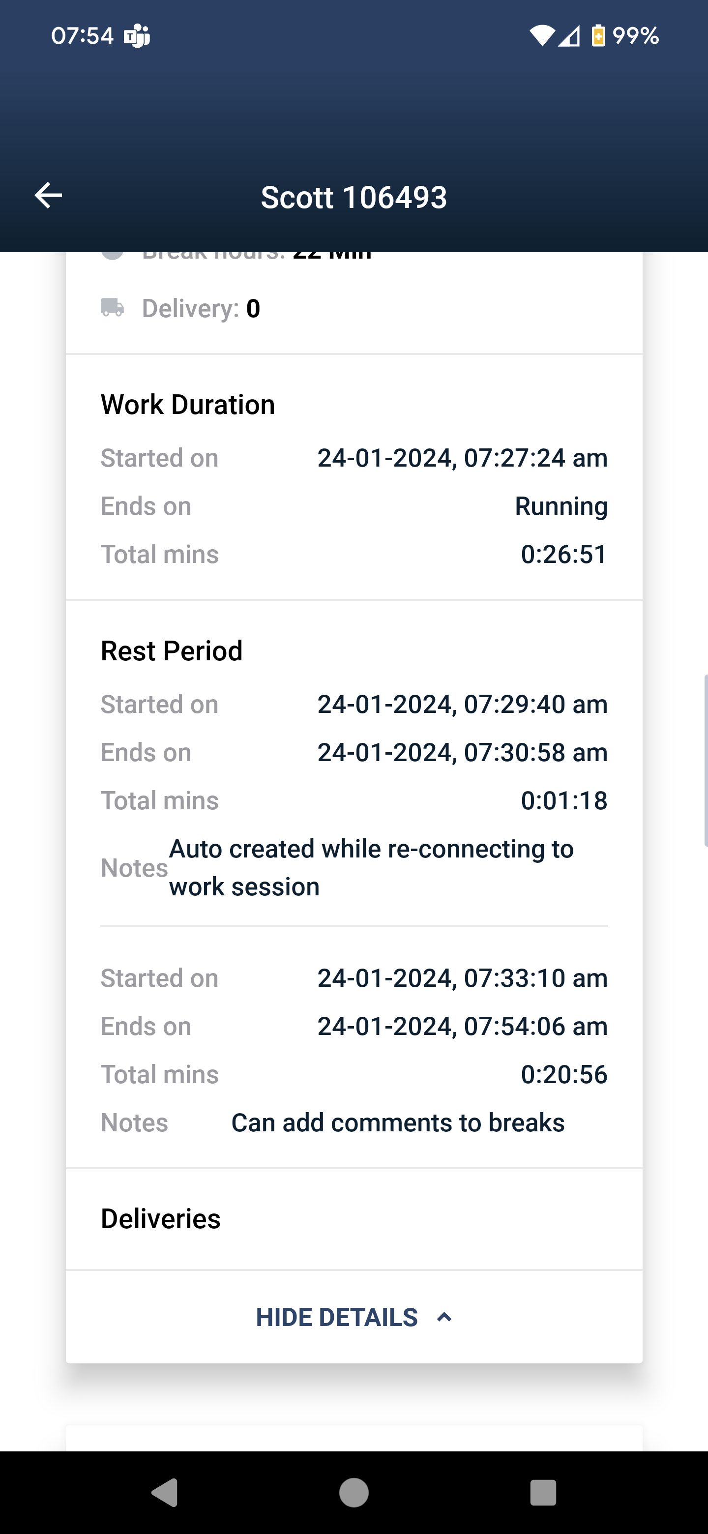 Driver App Logbook Details Report